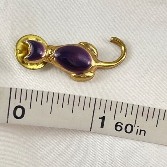 Gold-Tone Purple Cat Brooch Pin With Glossy Finish & Tail Accent - Picture 7 of 7